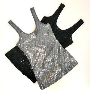 Sequin stretch tops black gray small